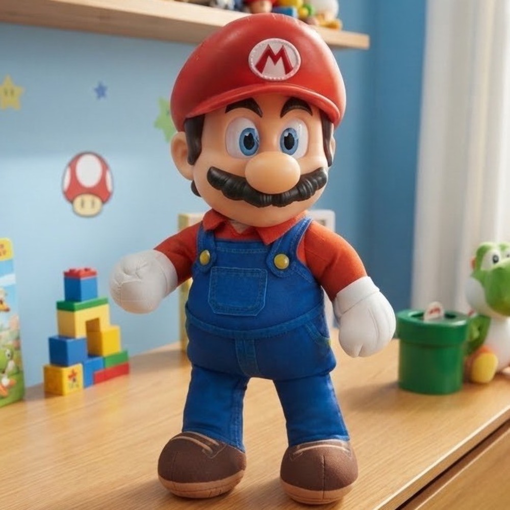 Super Mario Bros Movie Mario Plush Figure Plastic Head 14"